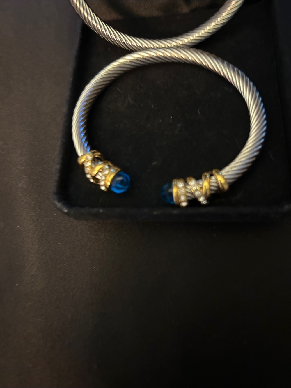 2 elegant Silver-Tone Cable Cuff Bracelets with Blue Stones,Pearls - Picture 4 of 8